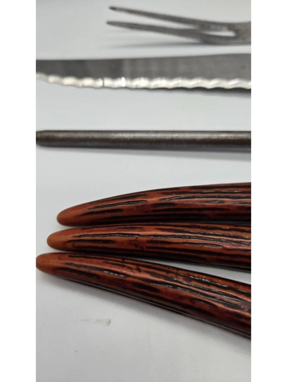 Vintage Regent Sheffield Carving Set 6 Pc Faux Stag Horn Handle Steak Knives